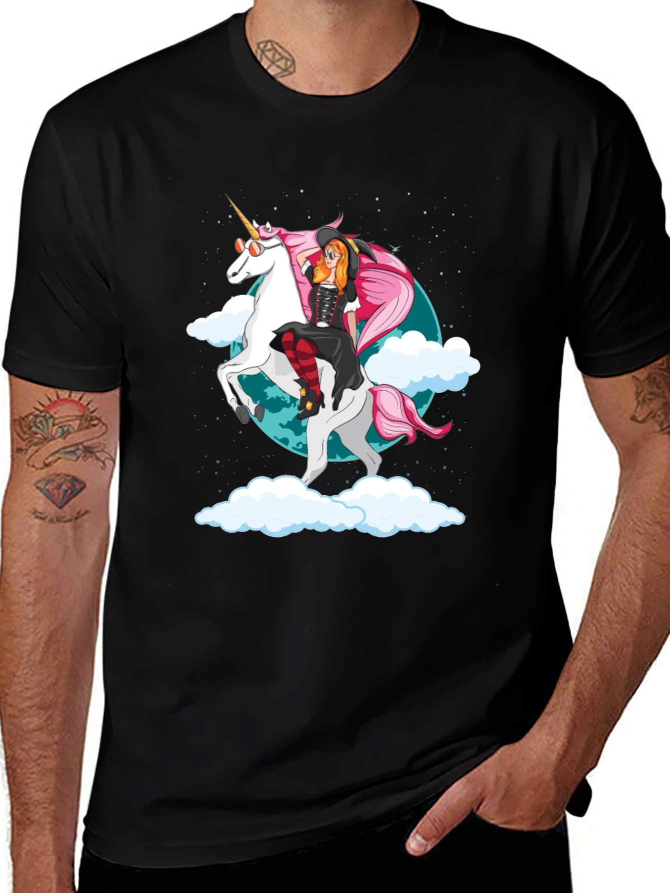 Variant 2 of Unicorn & Witch Graphic Tee - Black Cotton Blend