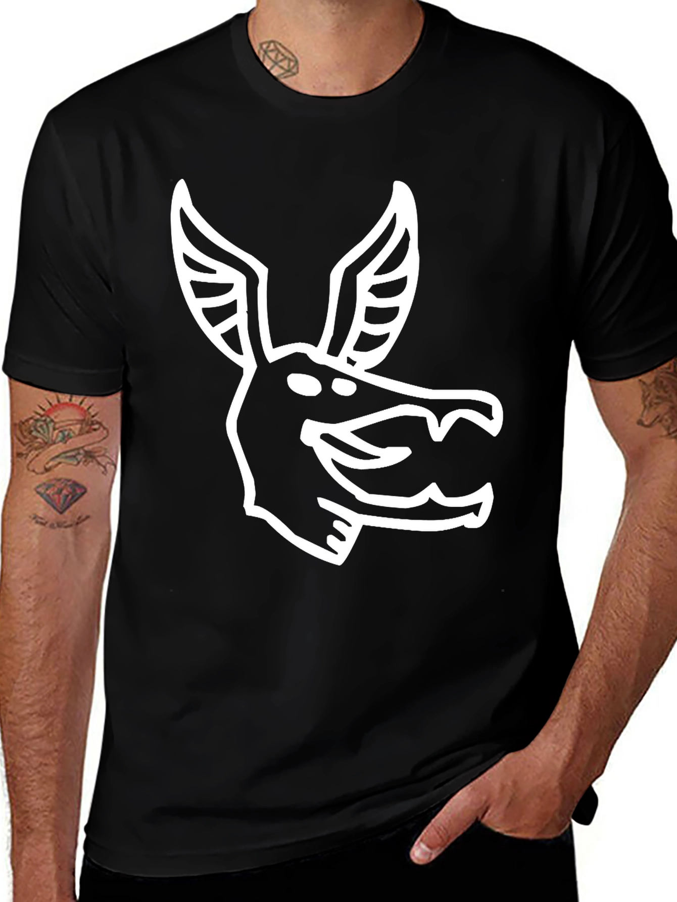 Black Stylized Animal Graphic Print Black T-Shirt main image