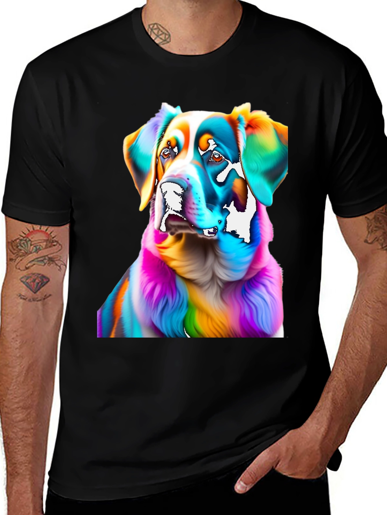 Variant 28 of Colorful Dog Portrait Black T-Shirt