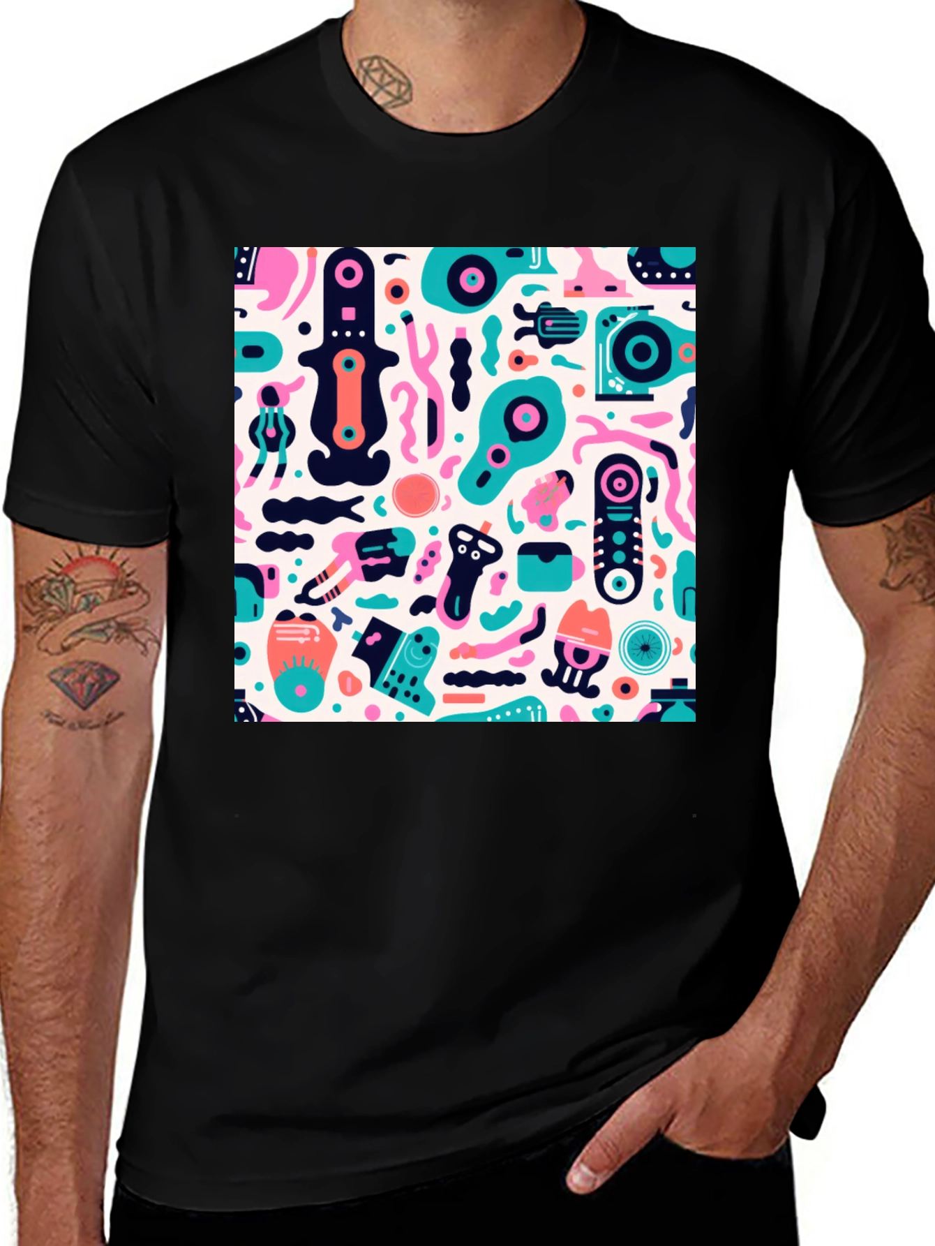 Variant 17 of Abstract Pattern Black Crew Neck T-Shirt