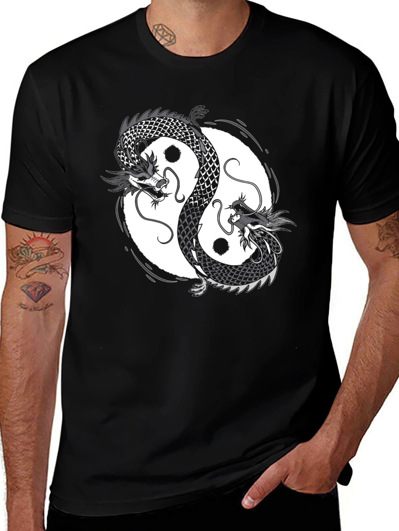 Variant 17 of Yin Yang Dragon Graphic Black T-Shirt