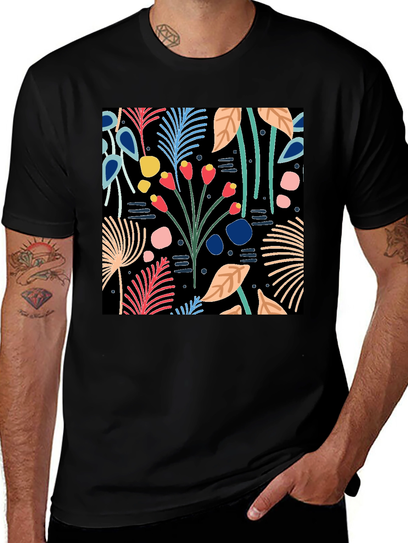 Botanical Print Black T-Shirt