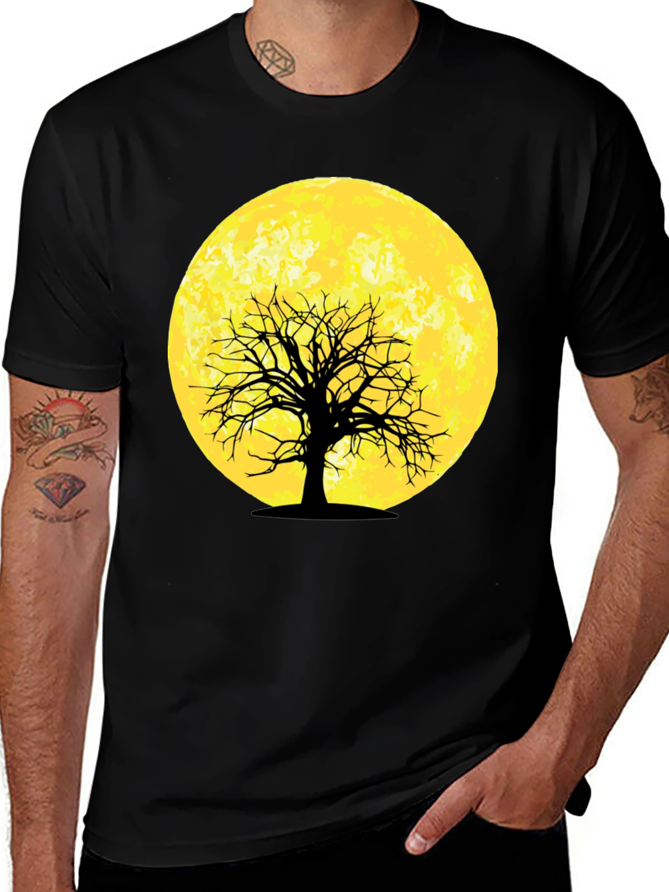 Variant 4 of Moonlit Tree Graphic Tee - Black Cotton T-Shirt