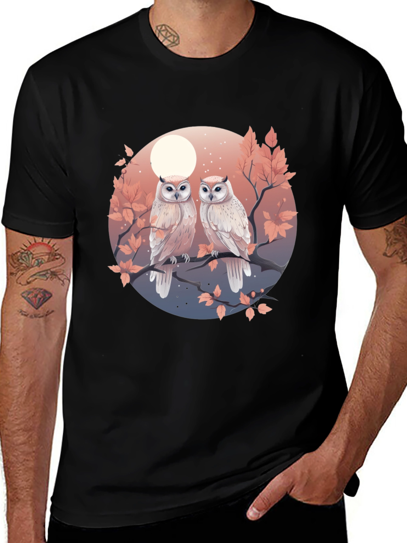 Variant 20 of Owl Moon Graphic Tee - Unique Bird Lover Design