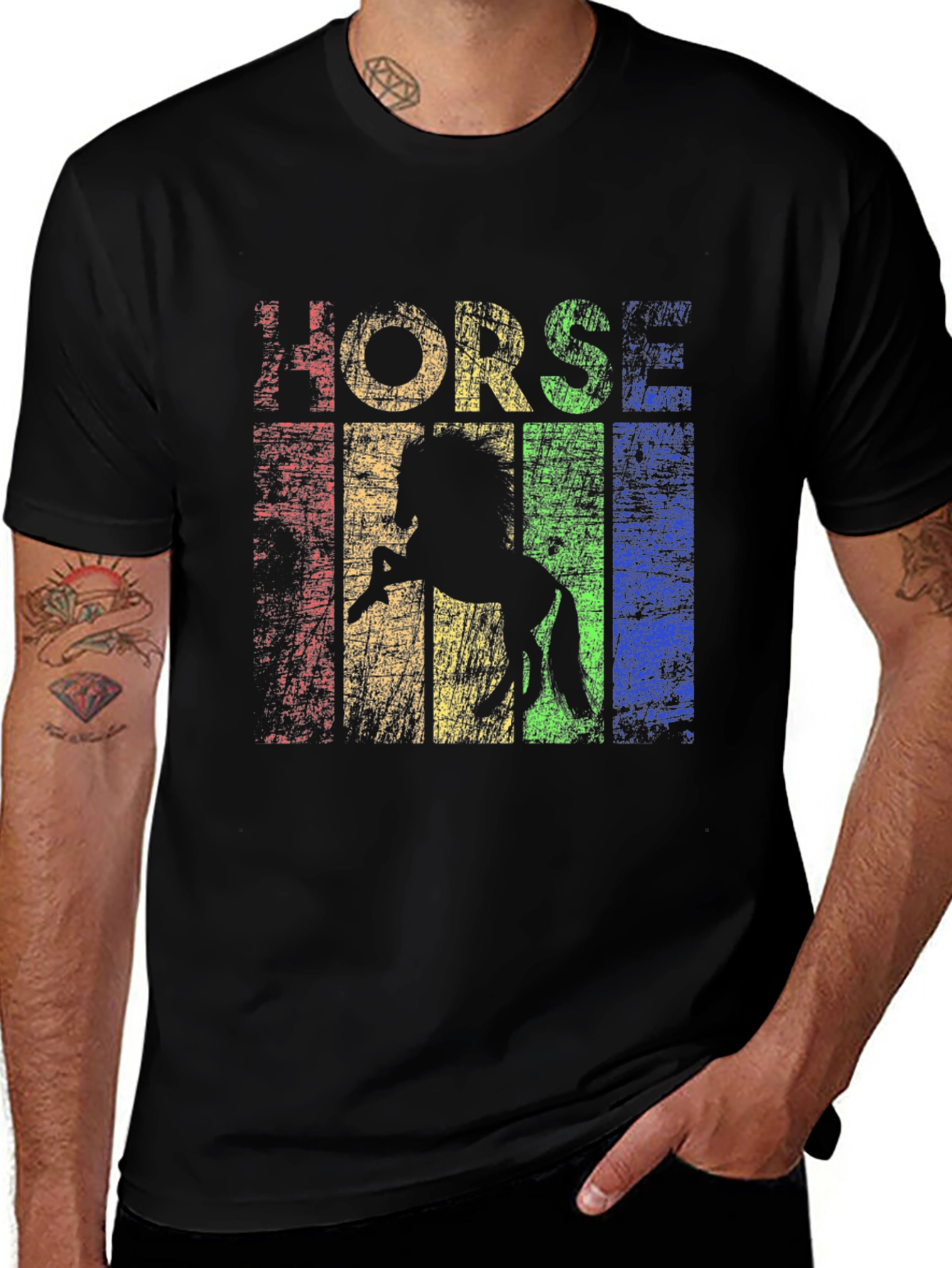 Variant 18 of Retro Horse Graphic T-Shirt - Black