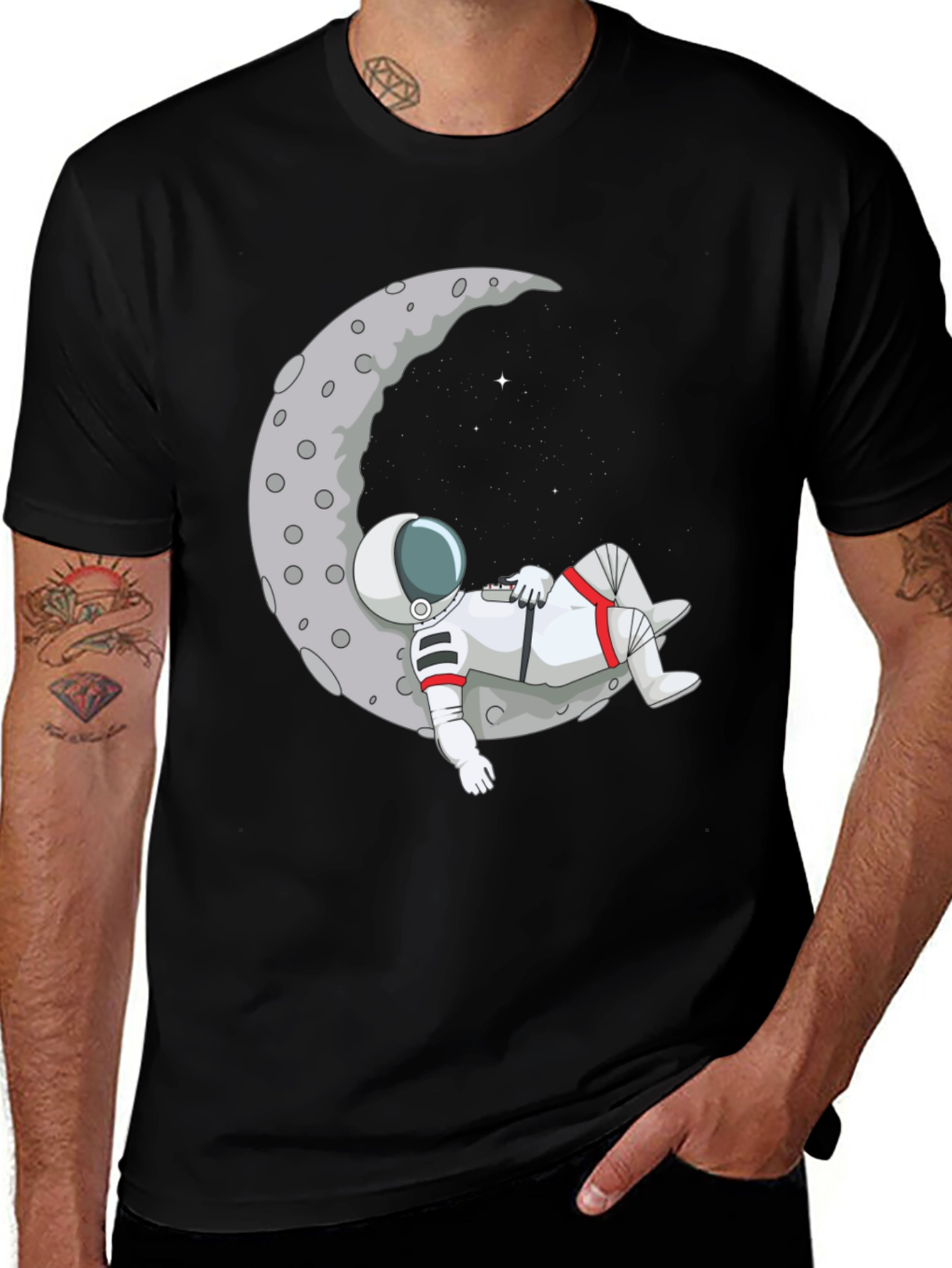 Black Astronaut Moon T-Shirt - Relaxed Space Style main image