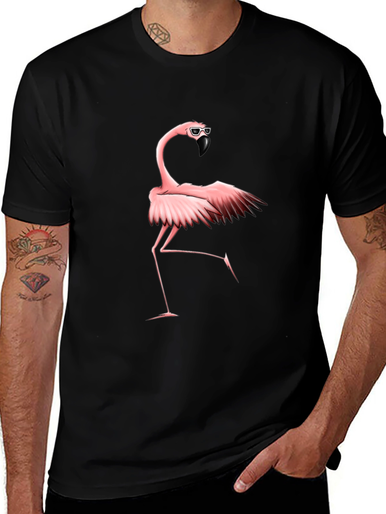 Variant 12 of Cool Flamingo Graphic Tee - Black