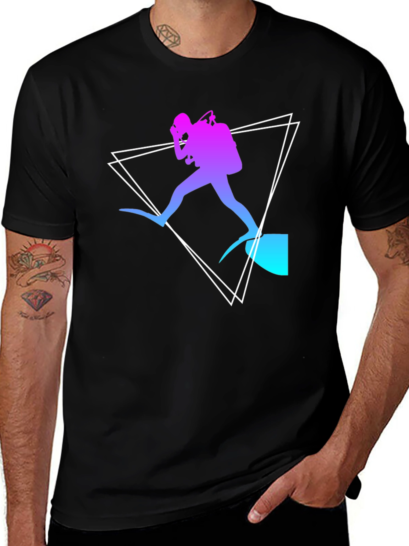 Variant 7 of Scuba Diver Graphic Tee - Black Cotton T-Shirt