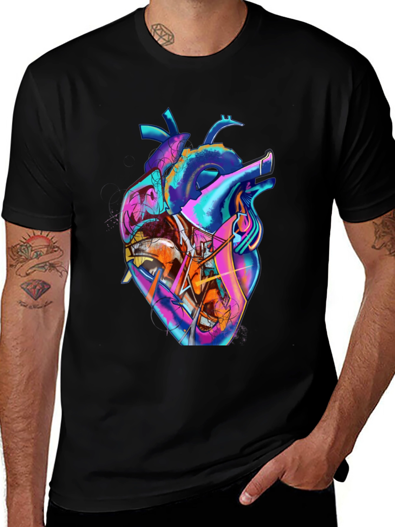 Black Abstract Heart Graphic Tee - Stylish Men's Black T-Shirt main image