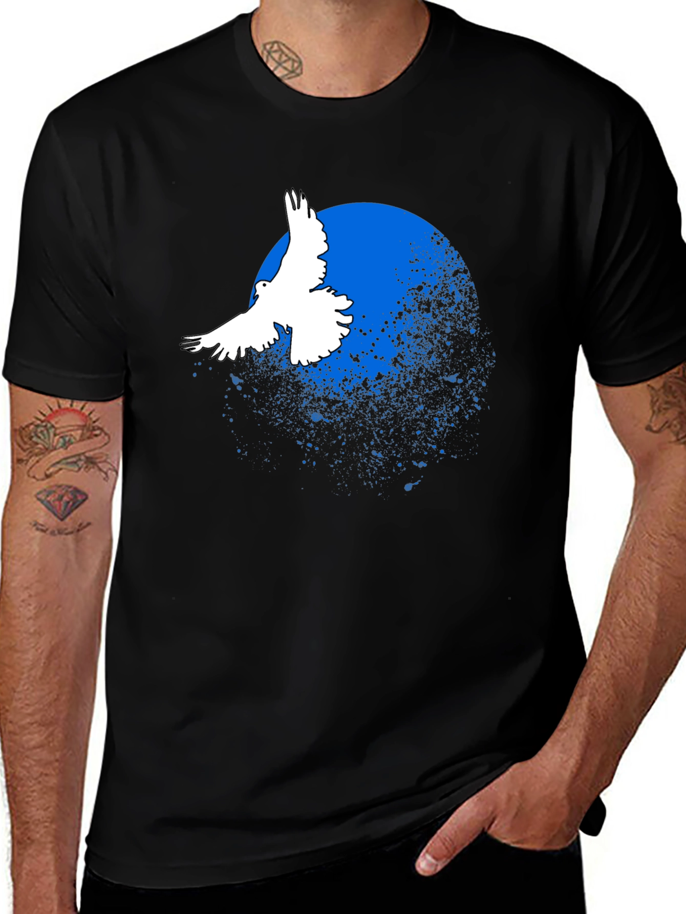 Variant 10 of Dove & Blue Grunge Circle Graphic Black T-Shirt