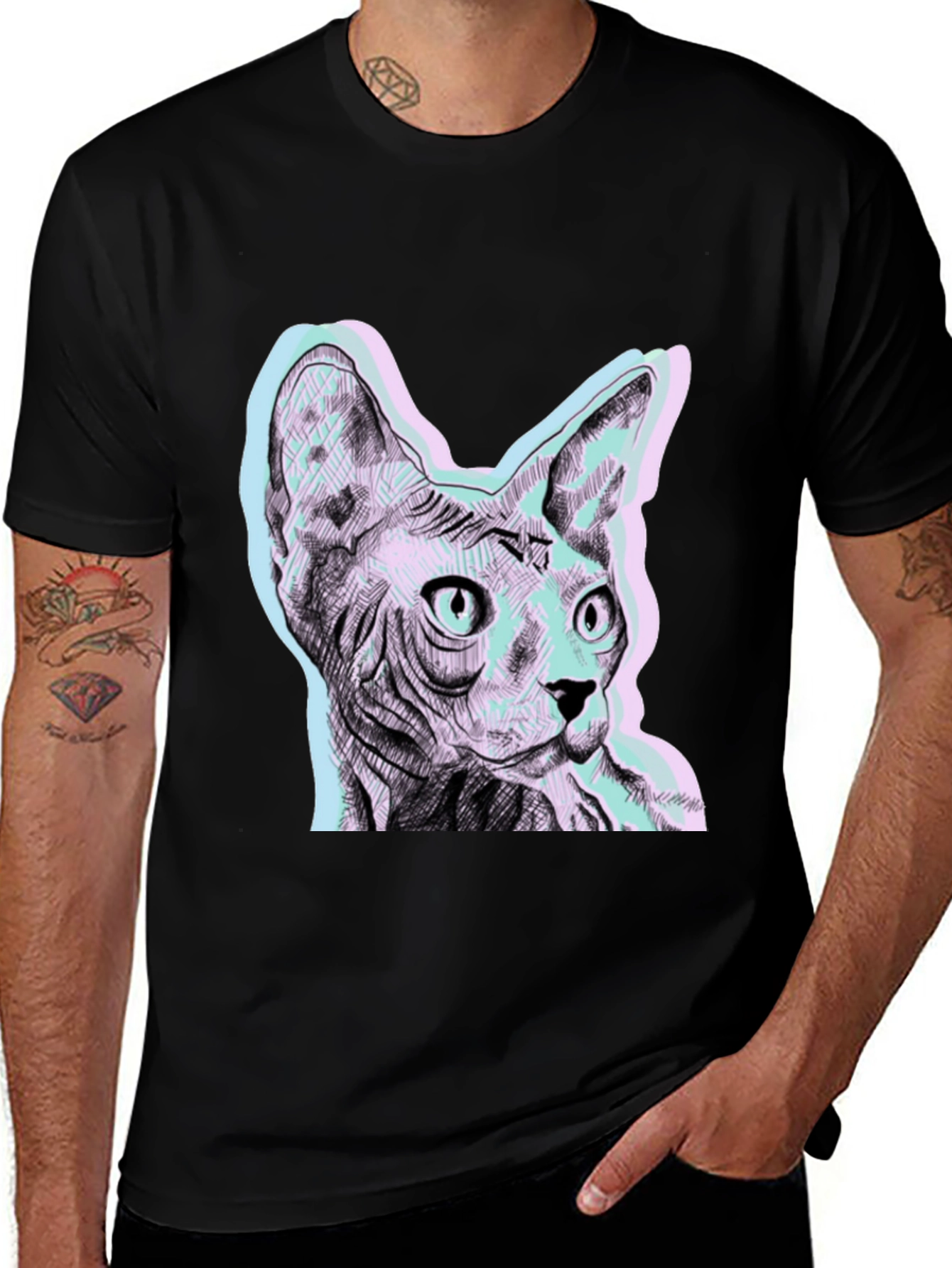 Variant 2 of Sphynx Cat Graphic T-Shirt - Unique Vaporwave Design