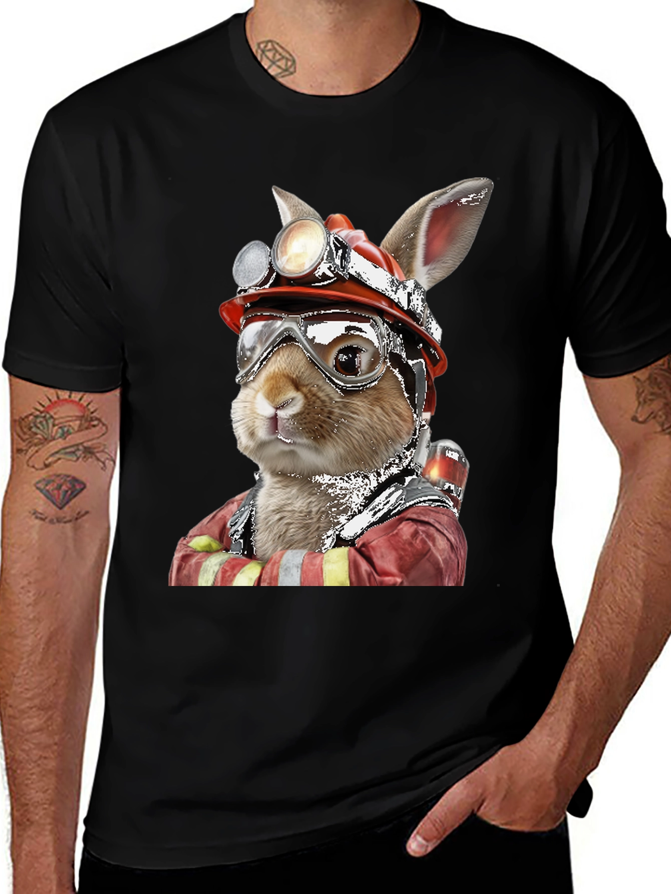 Firefighter Rabbit T-Shirt, Unique Graphic Tee