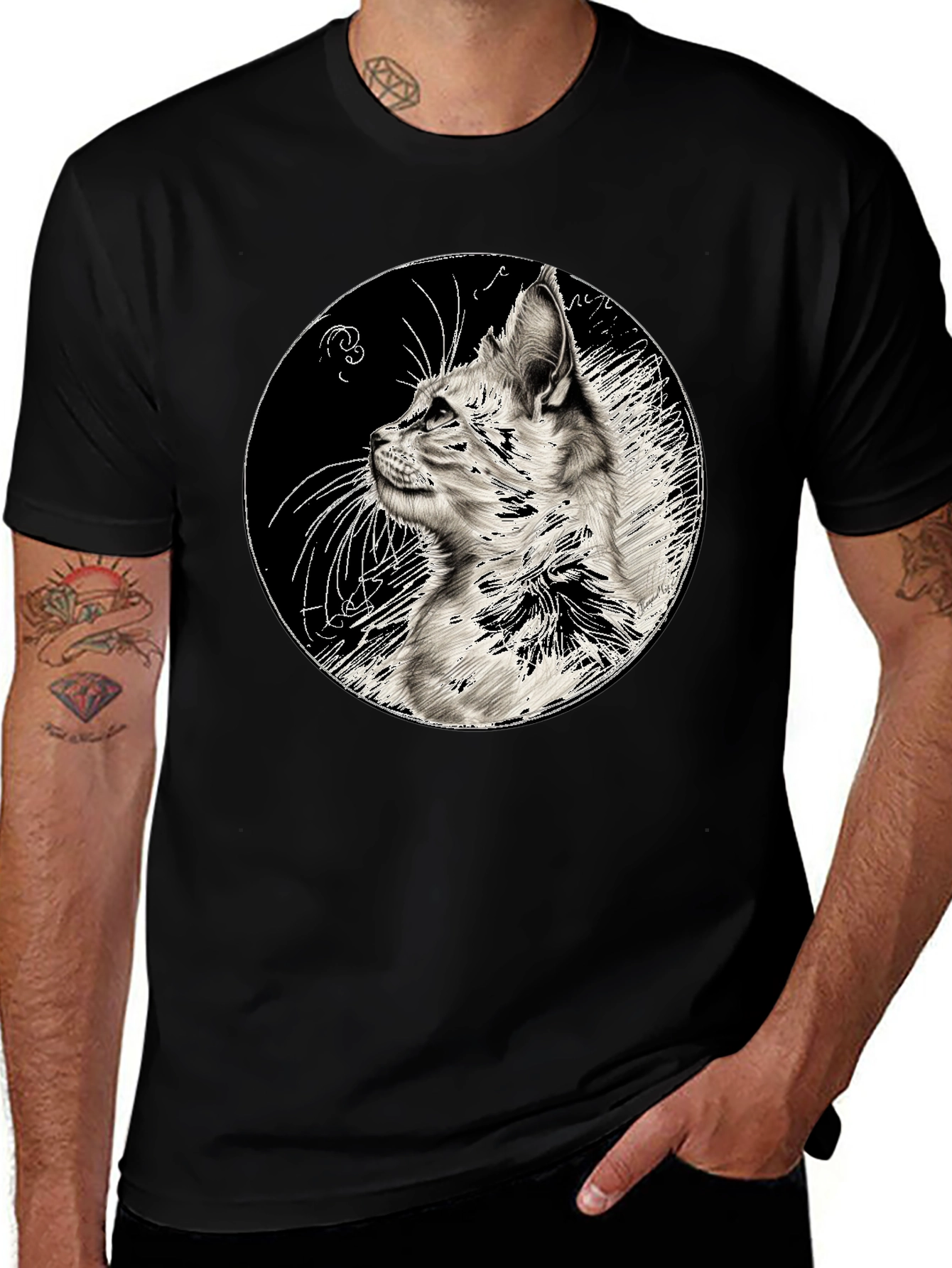 Variant 27 of Cat Art Print Black T-Shirt