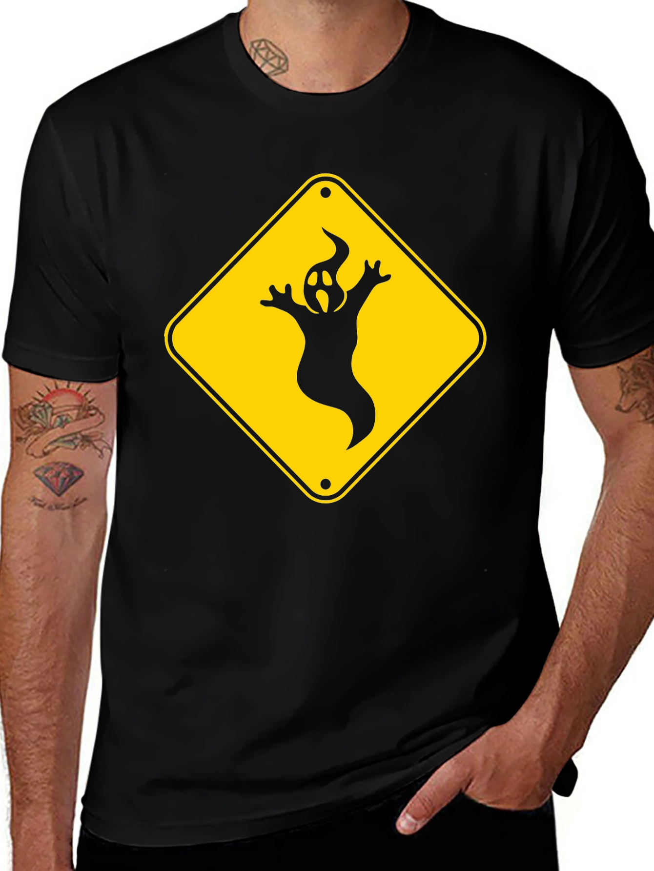 Ghost Crossing Sign T-Shirt - Halloween Fun!