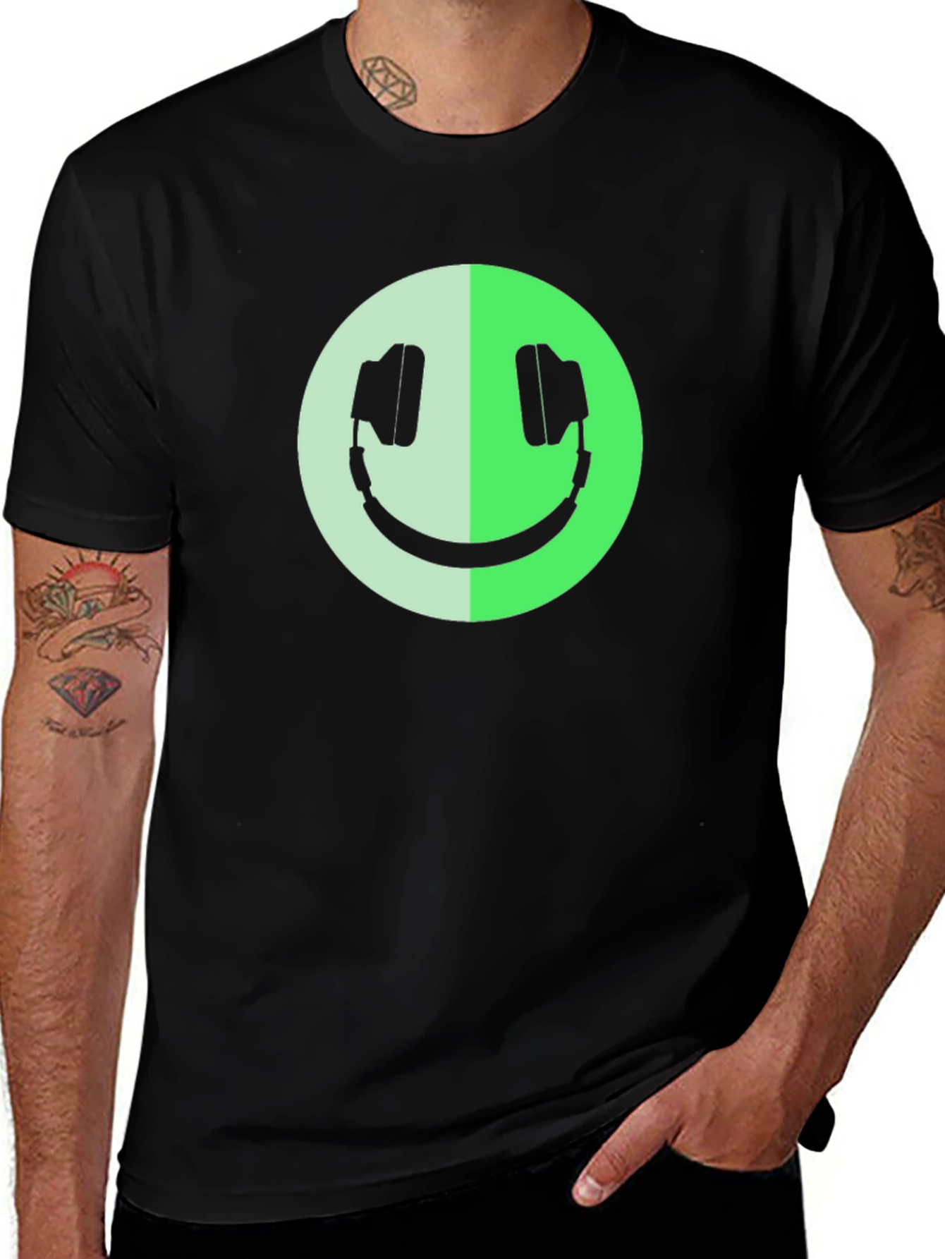 Variant 14 of Headphone Smiley Face T-Shirt - Black