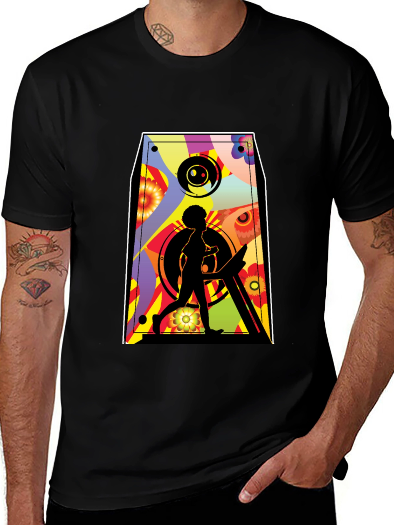 Black Retro Speaker Graphic Tee - Black Cotton Blend main image
