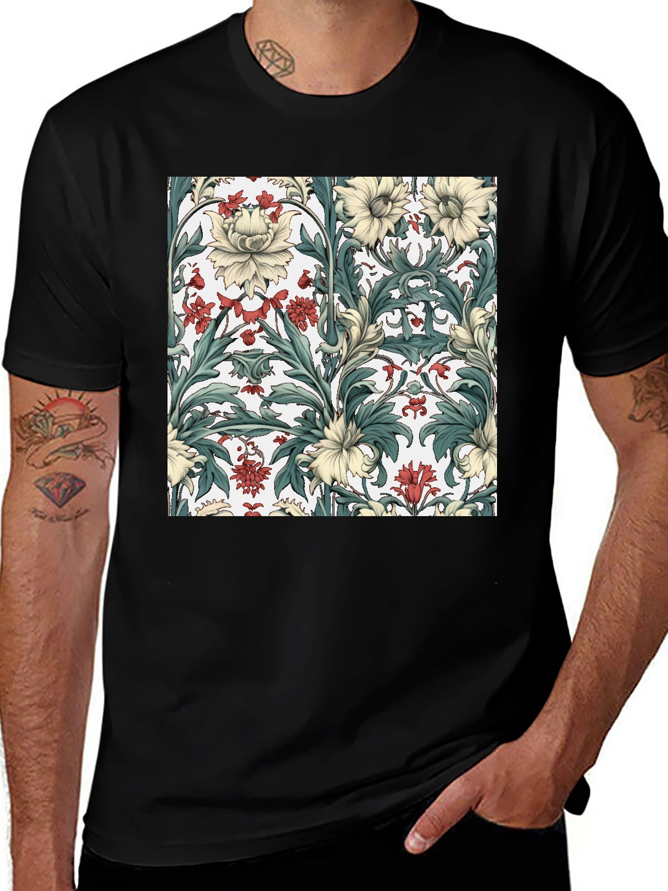 Variant 19 of Floral Print Tee - Vintage Botanical Style