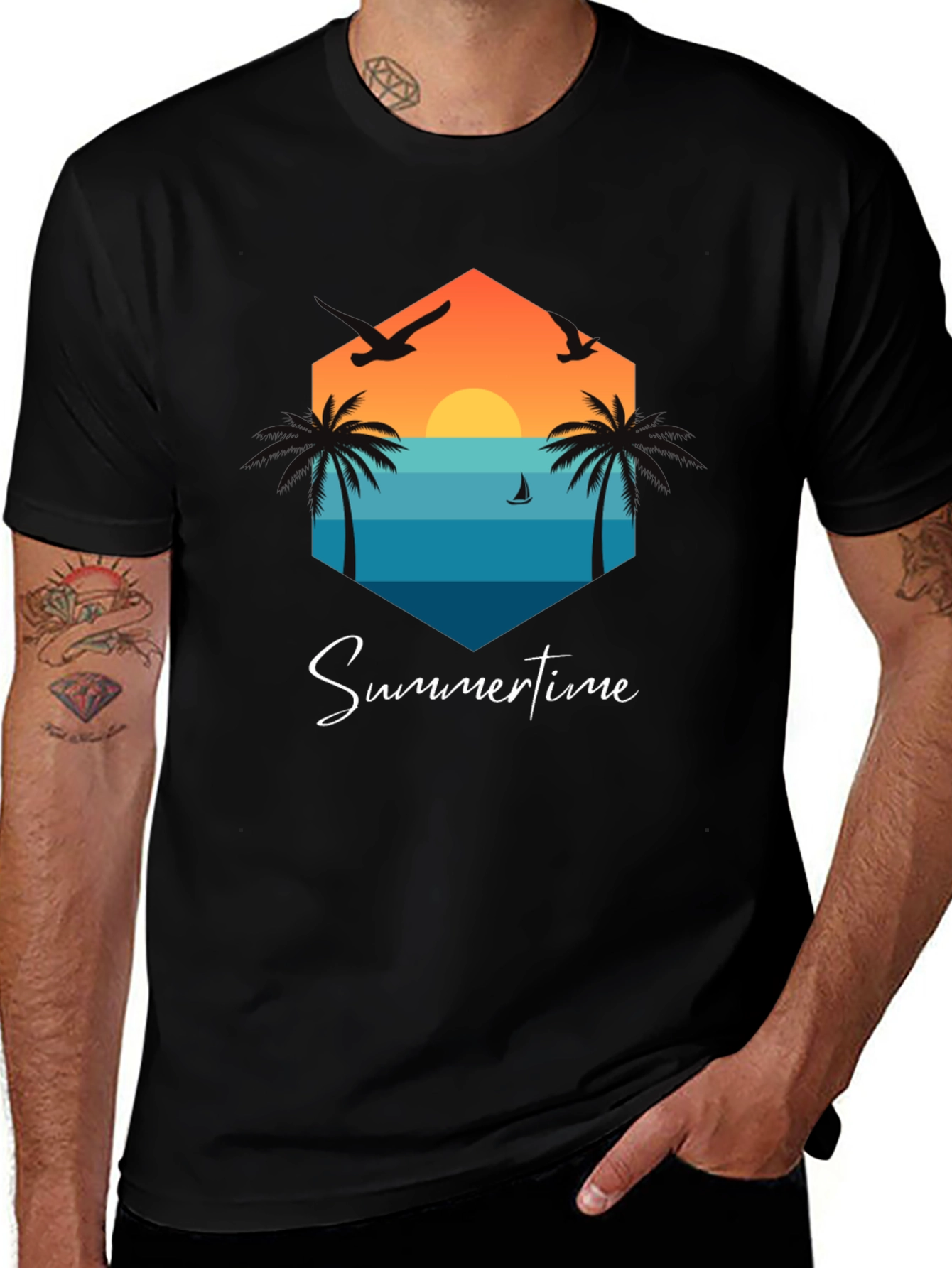 Summertime Beach Scene Graphic T-Shirt
