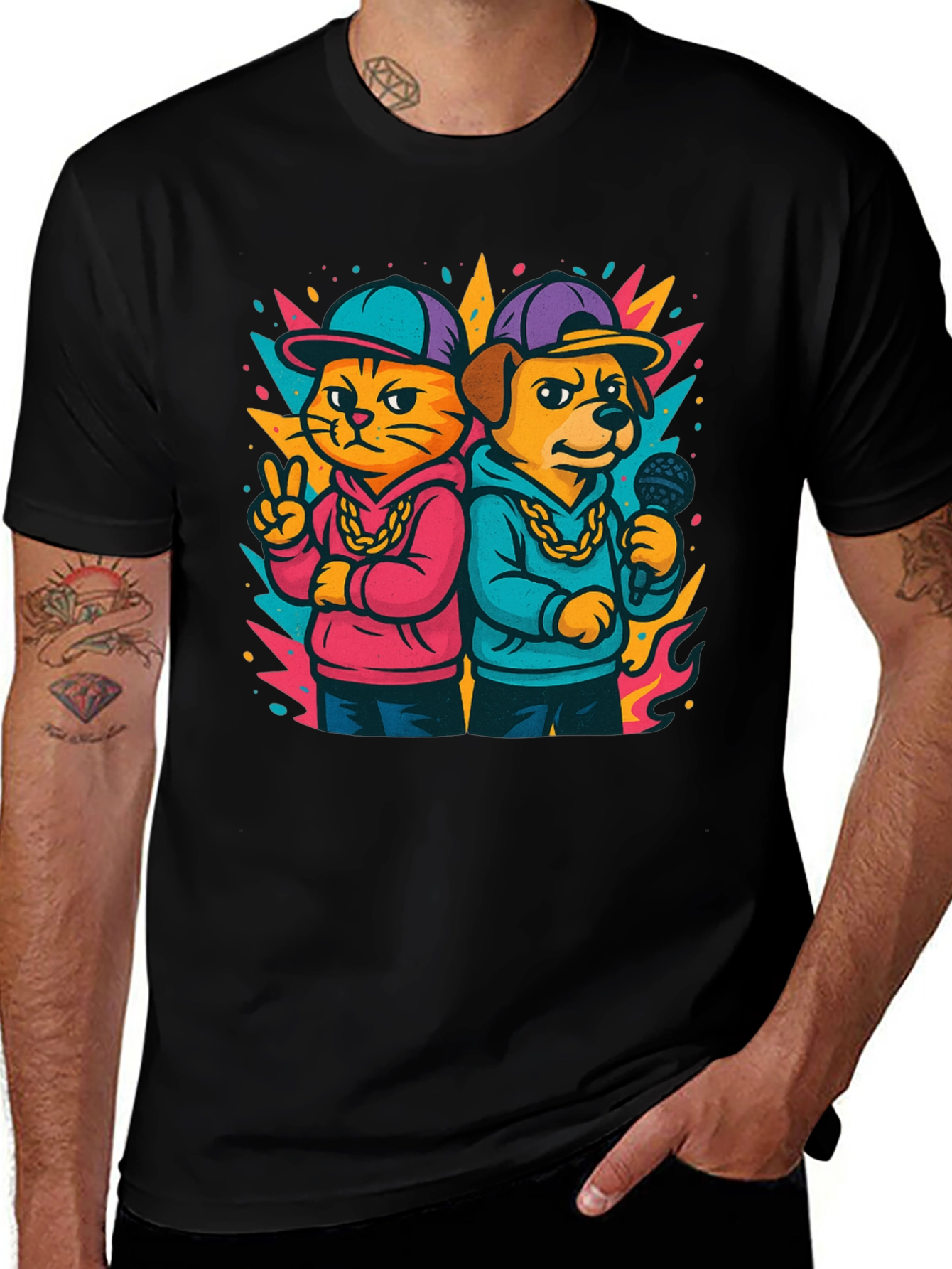 Variant 12 of Cool Cat & Dog Rap Duo Graphic T-Shirt