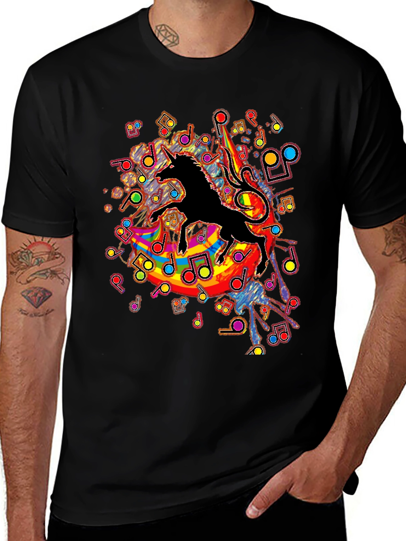 Variant 18 of Unicorn Musical Rainbow Graphic Tee - Black