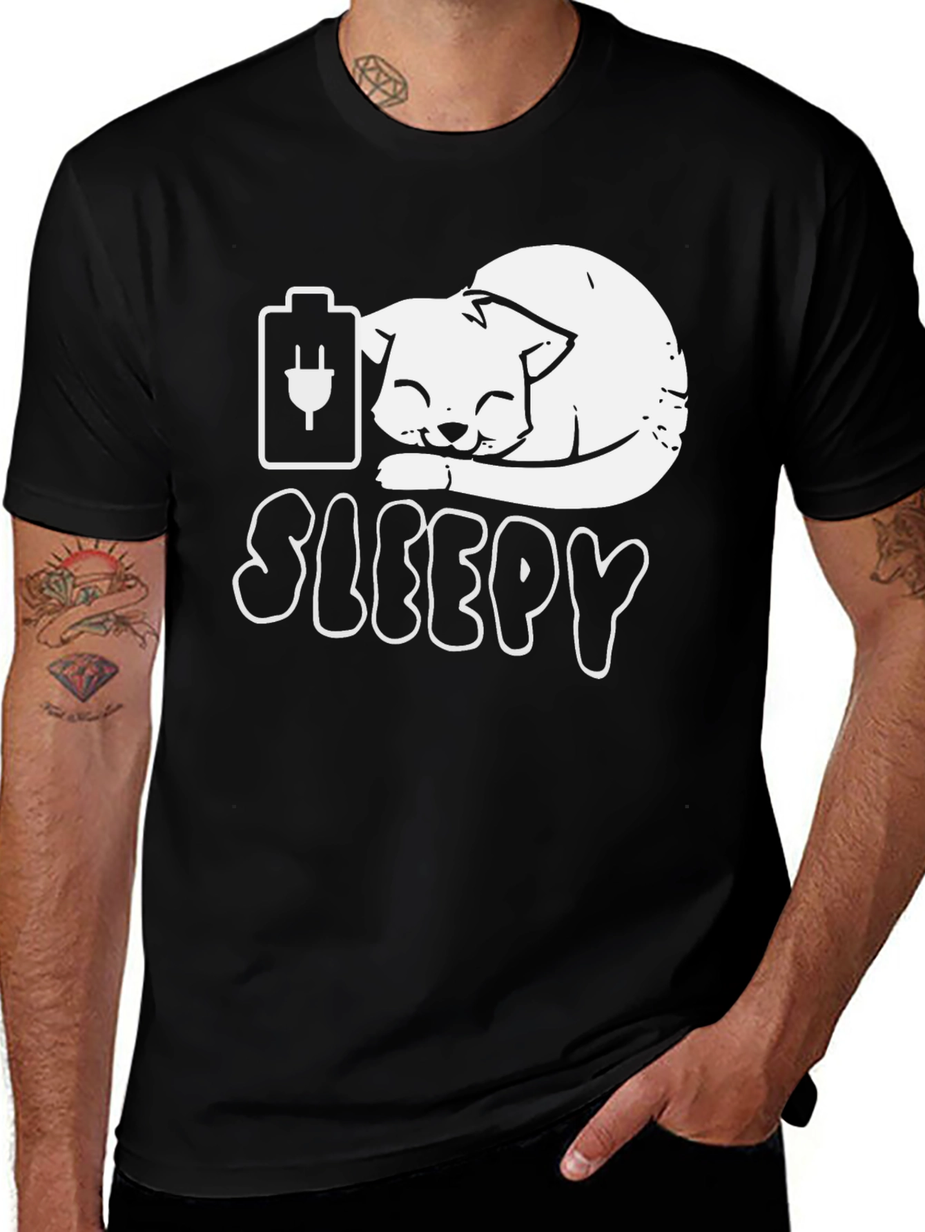 Variant 24 of Sleepy Cat Battery T-Shirt - Funny Graphic Tee