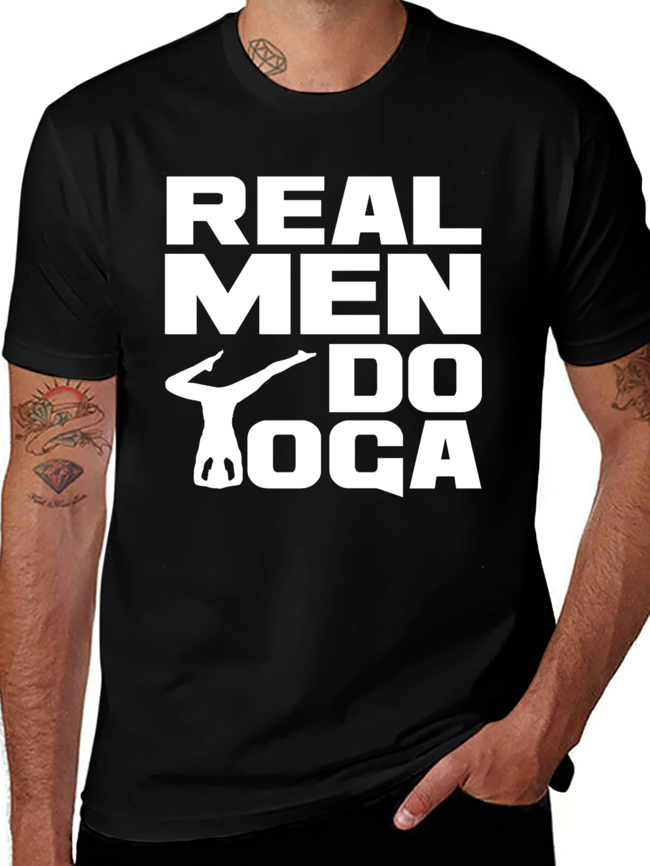 Variant 4 of Real Men Do Yoga T-Shirt - Black