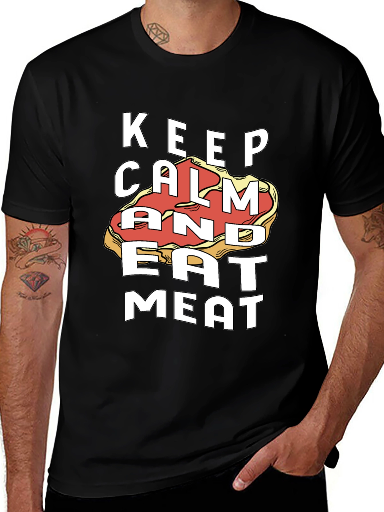 Variant 17 of Keep Calm and Eat Meat Black Graphic Tee