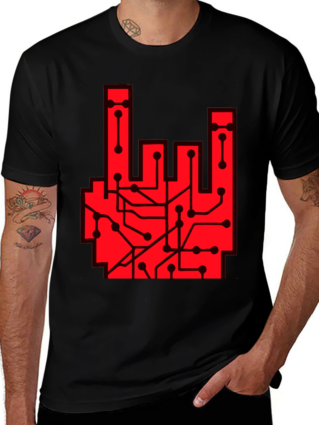 Variant 11 of Tech Rocker T-Shirt - Circuit Hand Sign
