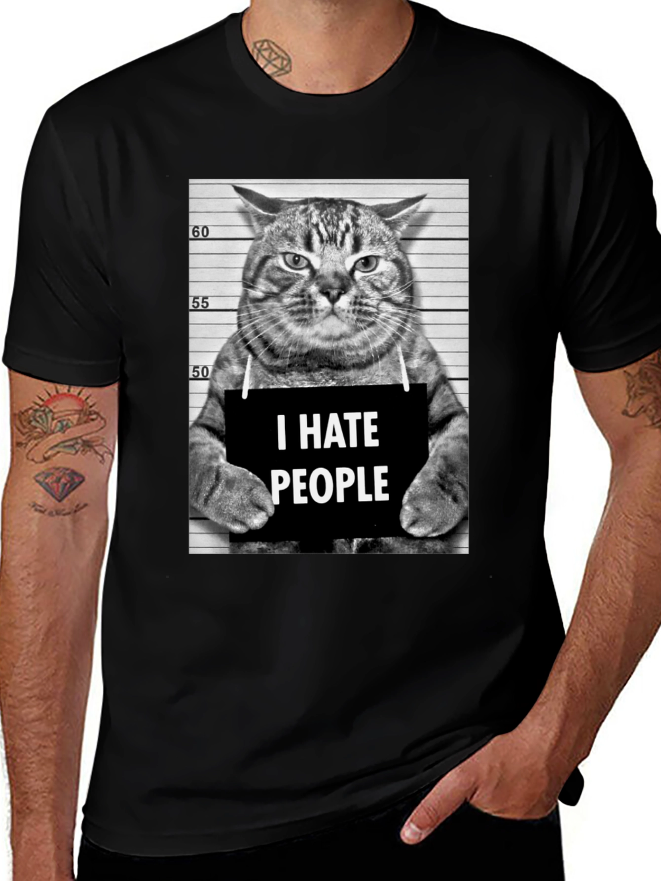 Variant 14 of I Hate People Cat Mugshot Graphic Tee - Black