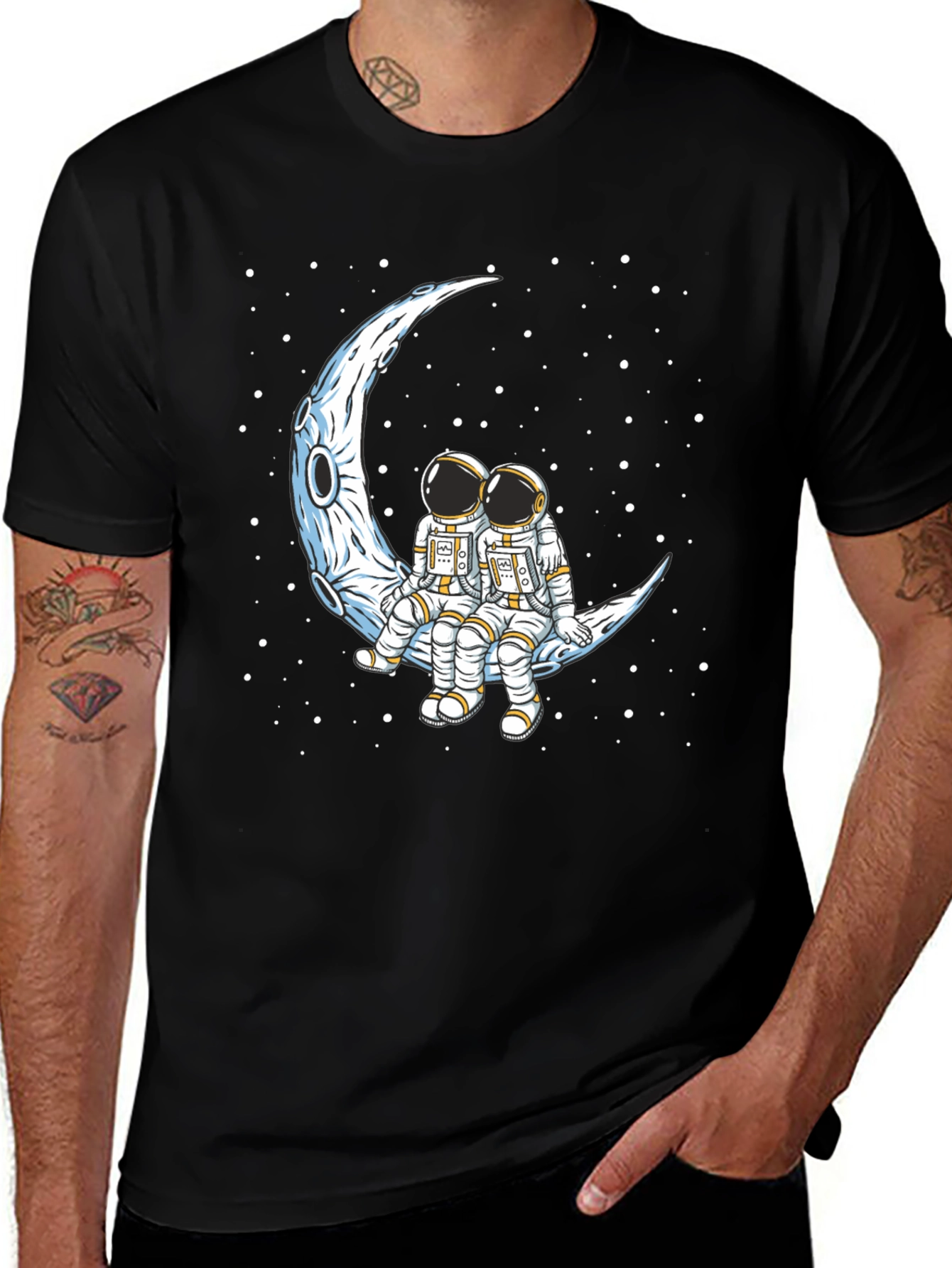 Astronauts on Moon Black Graphic Tee
