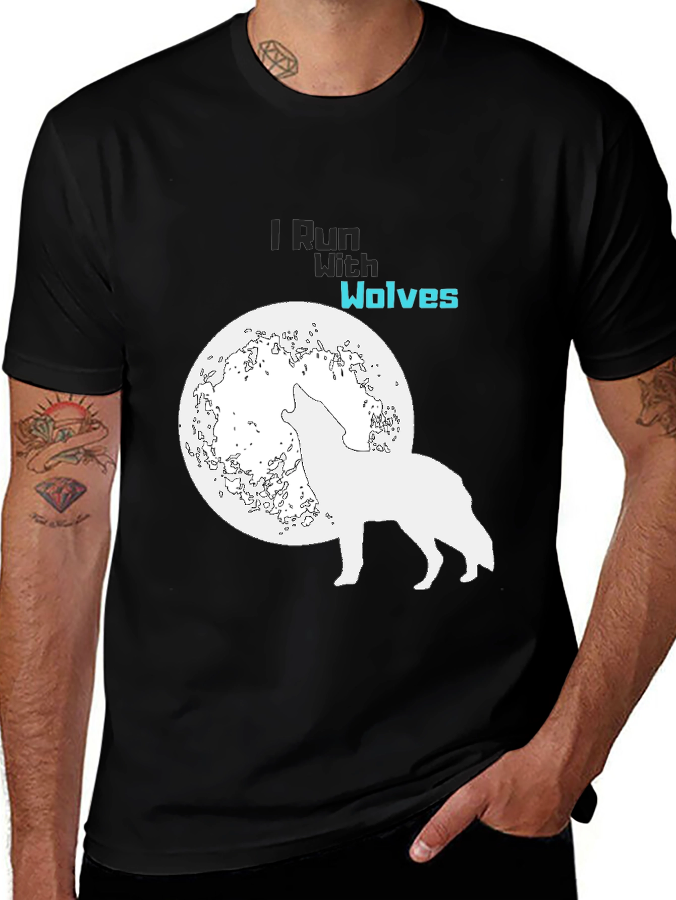 Variant 23 of I Run With Wolves Graphic Tee - Black Cotton T-Shirt