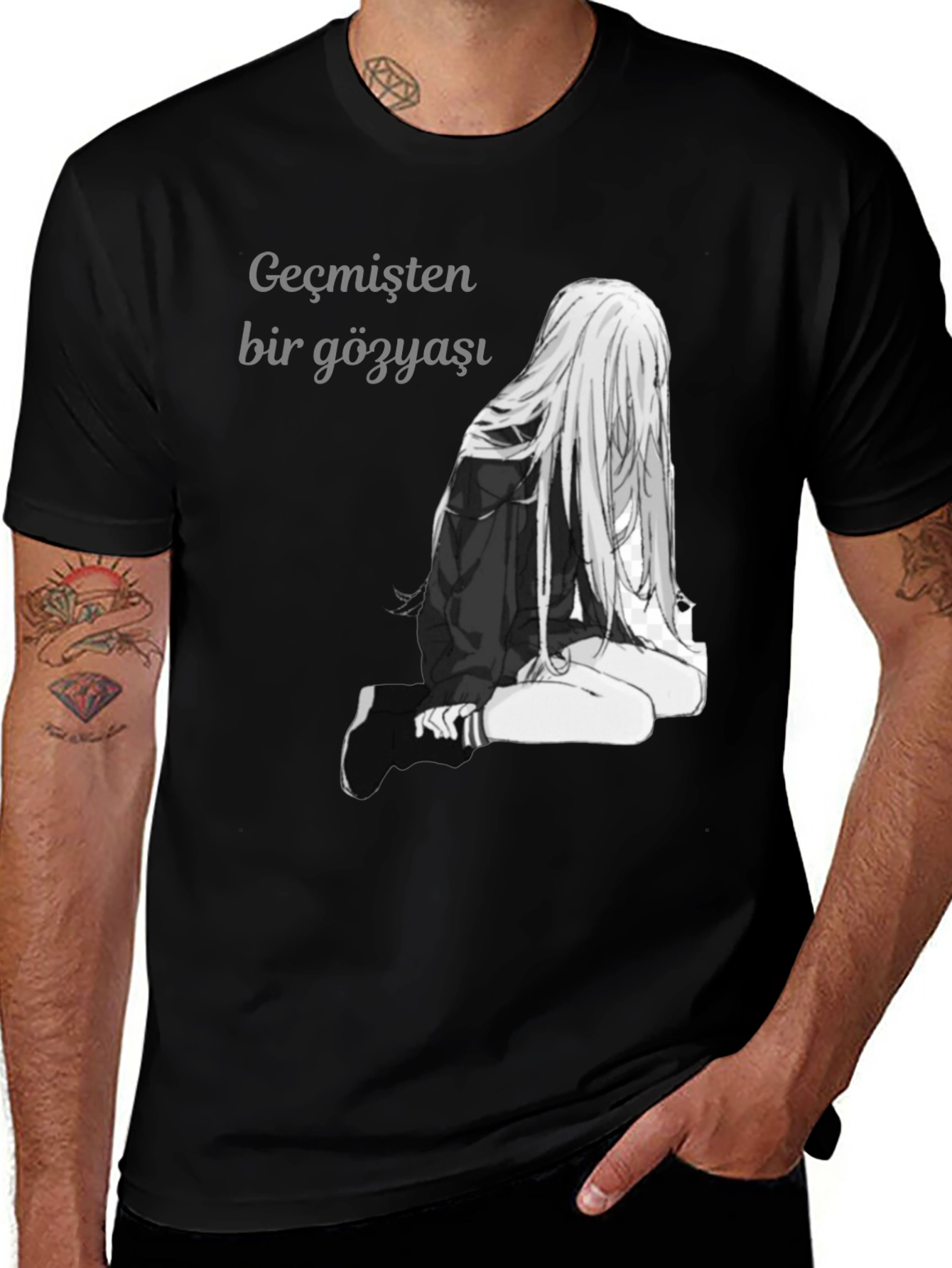 Variant 14 of Anime Girl Graphic Print Black T-Shirt