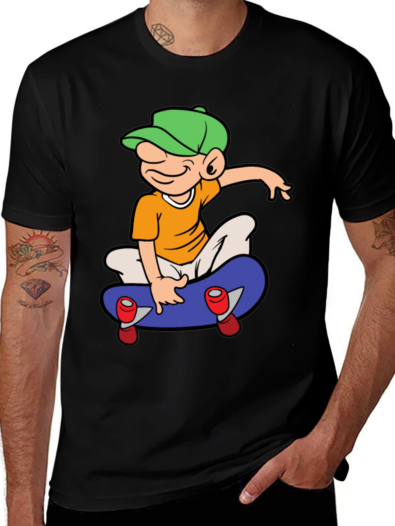 Variant 14 of Skateboard Cartoon Graphic Tee - Black