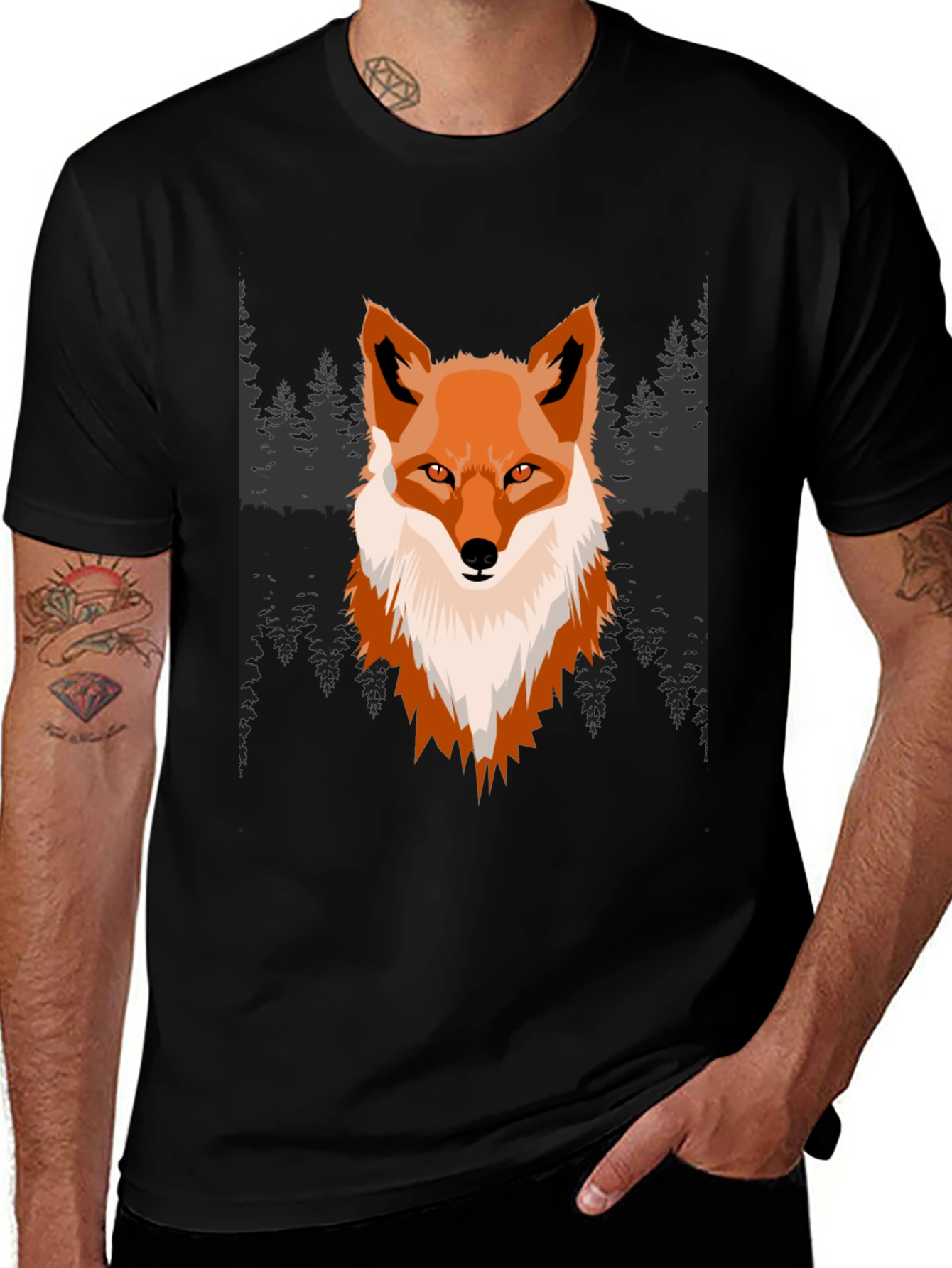 Variant 7 of Fox Head Graphic Black T-Shirt
