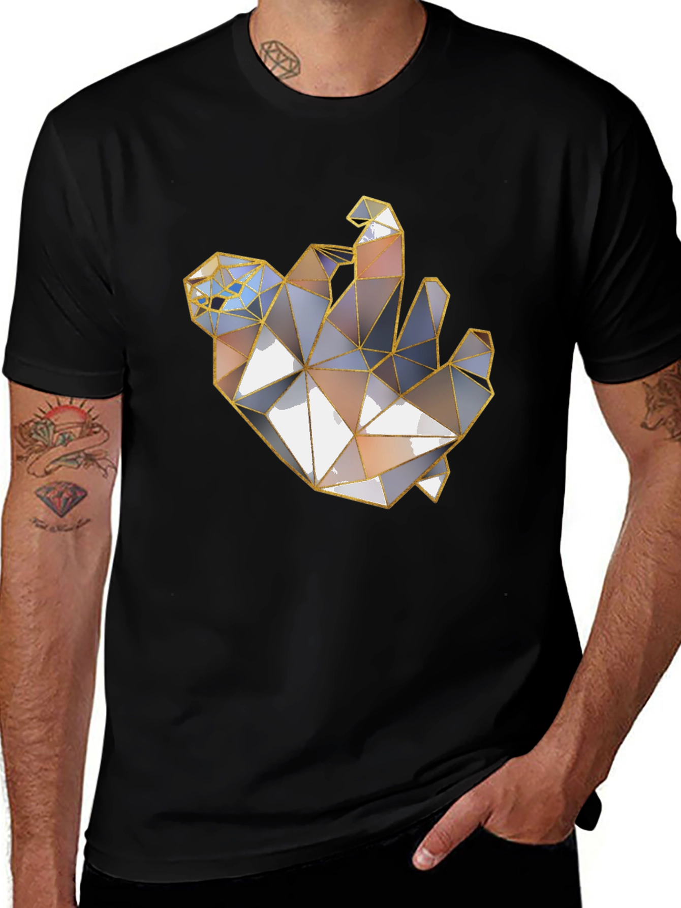 Variant 18 of Geometric Hand T-Shirt - Unique Polygonal Design