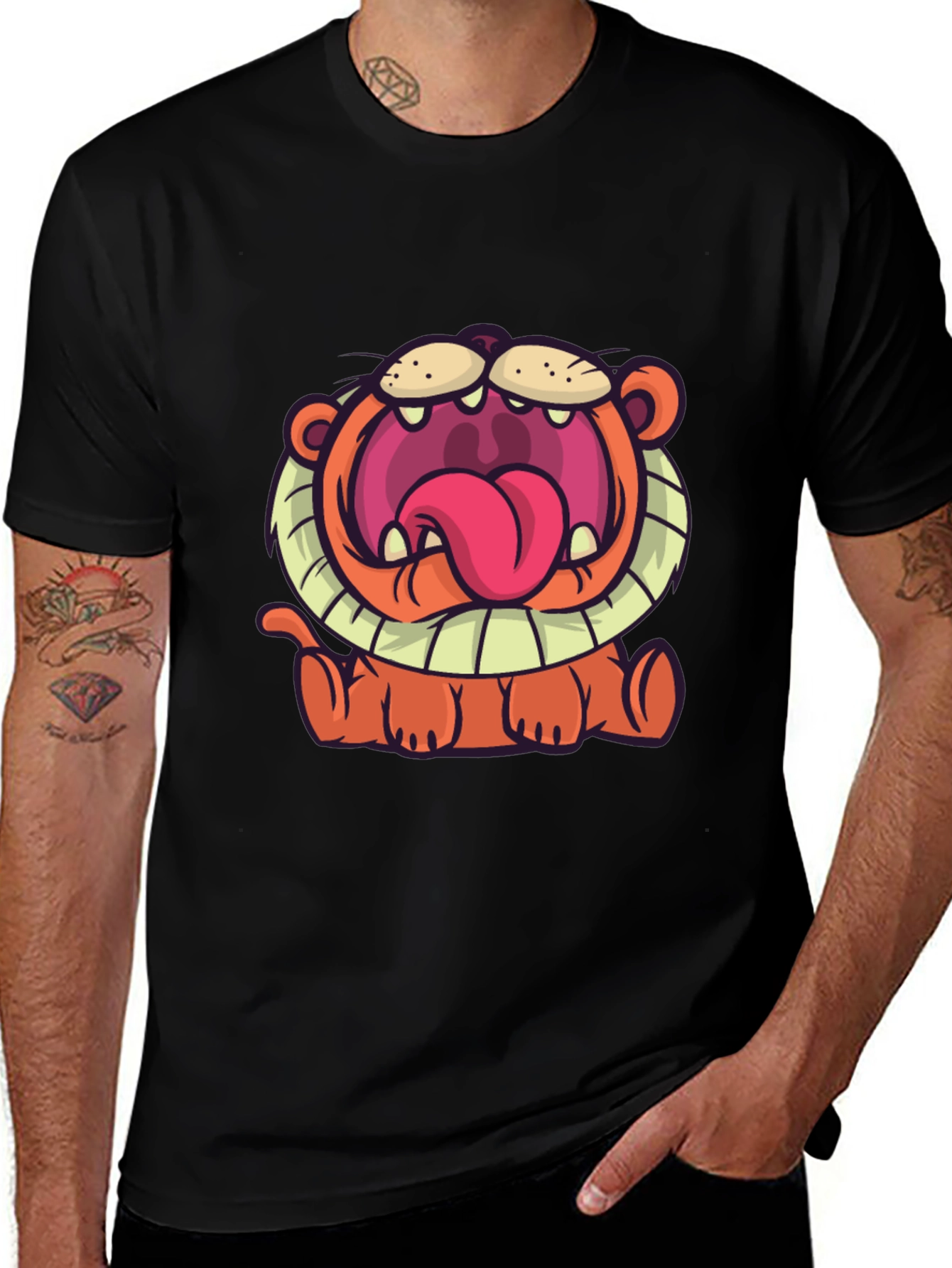 Variant 5 of Cartoon Lion Graphic T-Shirt - Unisex Black Tee