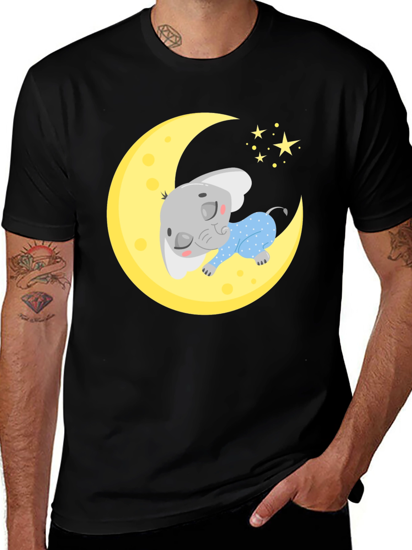 Variant 21 of Cute Elephant On Moon Graphic Tee