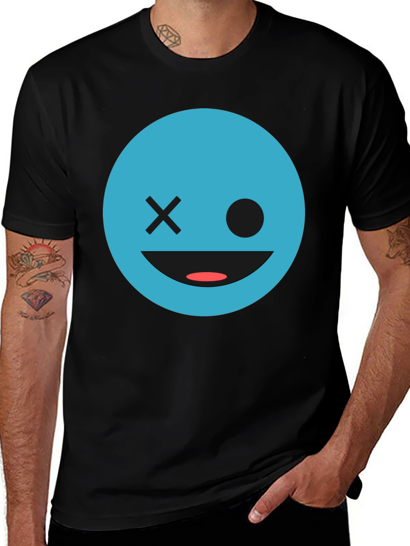 Variant 26 of Winking Emoji Graphic Tee - Soft Cotton, Black