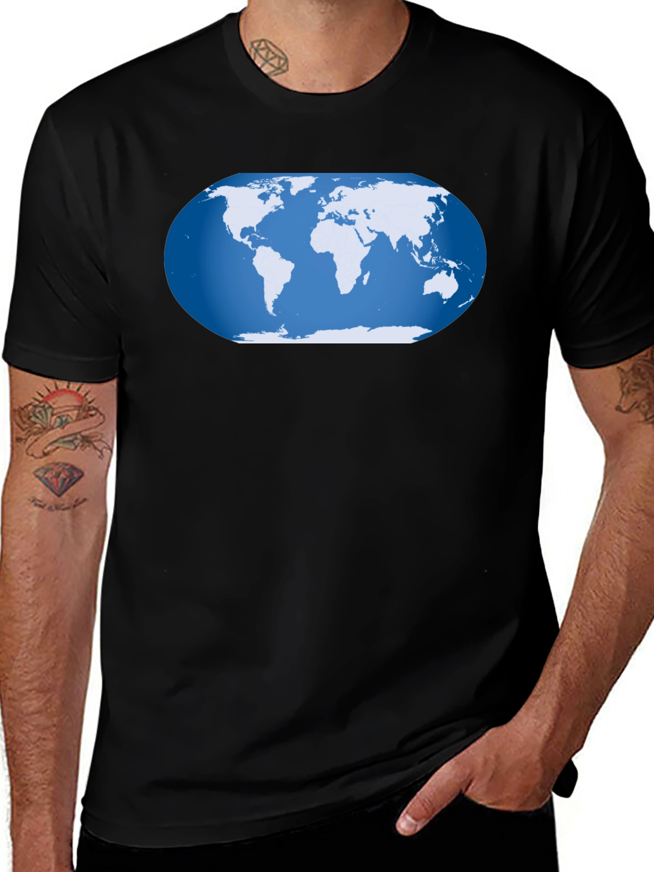 Variant 30 of World Map Graphic T-Shirt - Black Cotton Tee