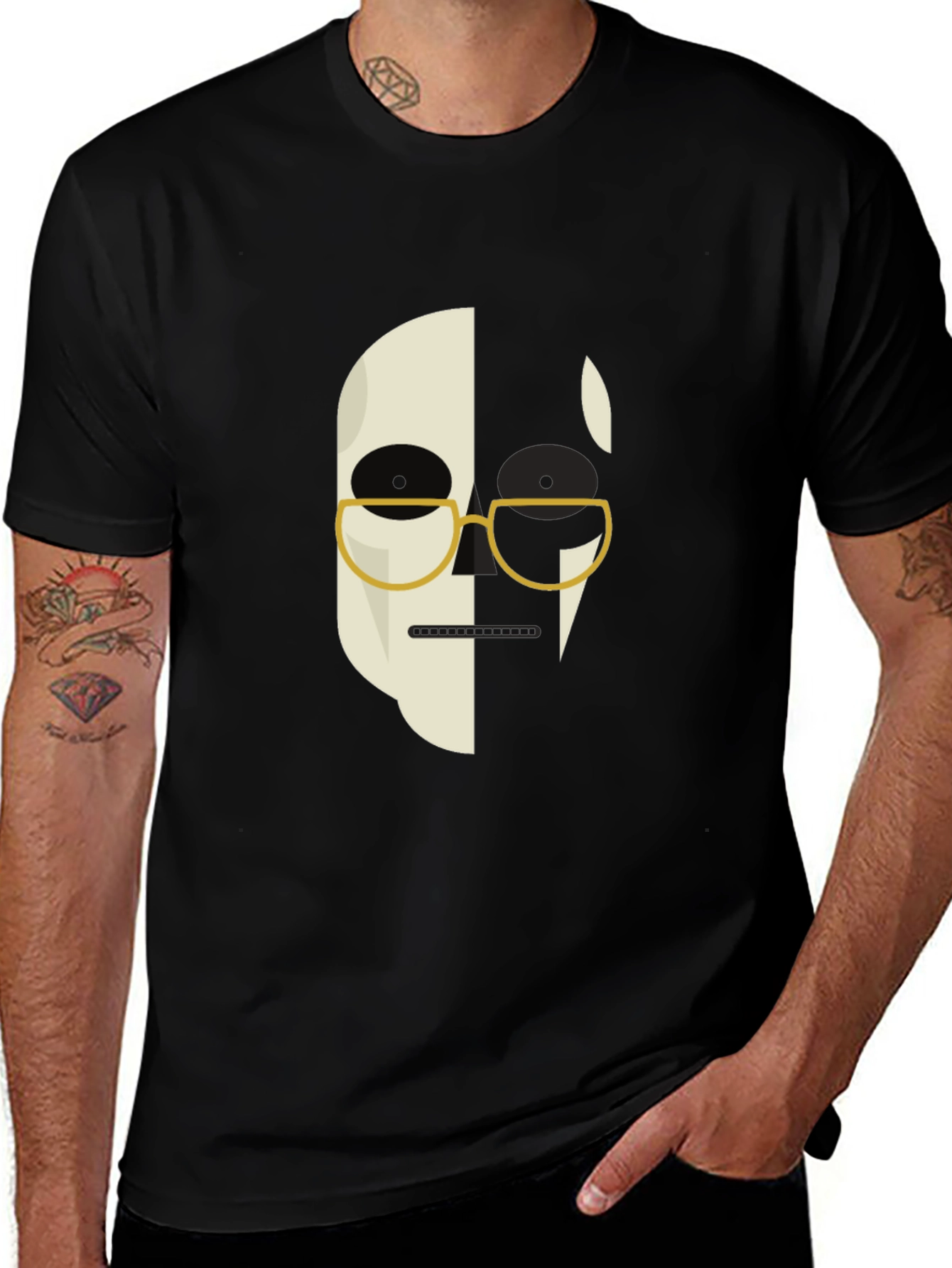 Variant 26 of Abstract Face Graphic Print Men's Black T-Shirt