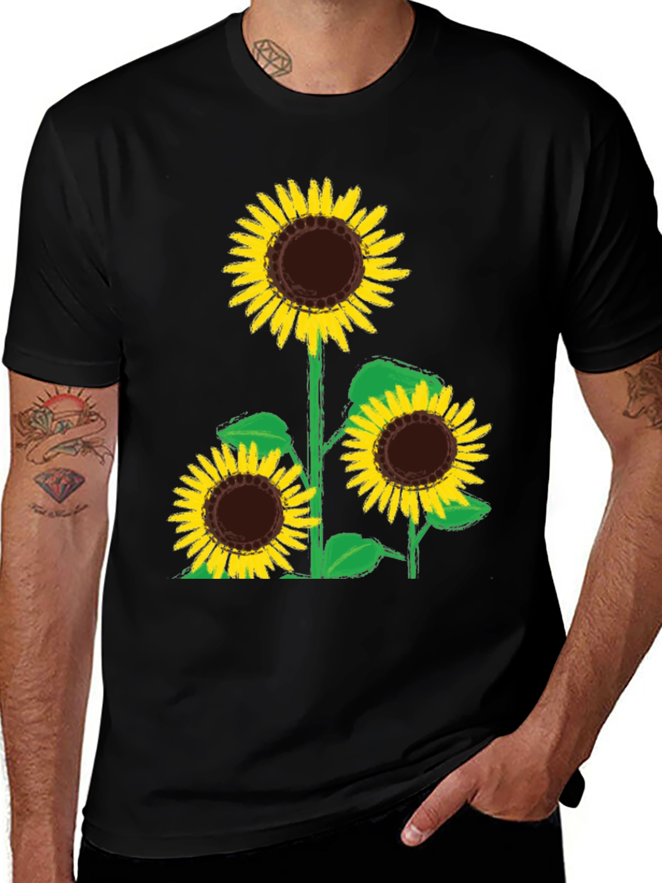 Variant 4 of Sunflower Graphic Tee - Black Cotton T-Shirt