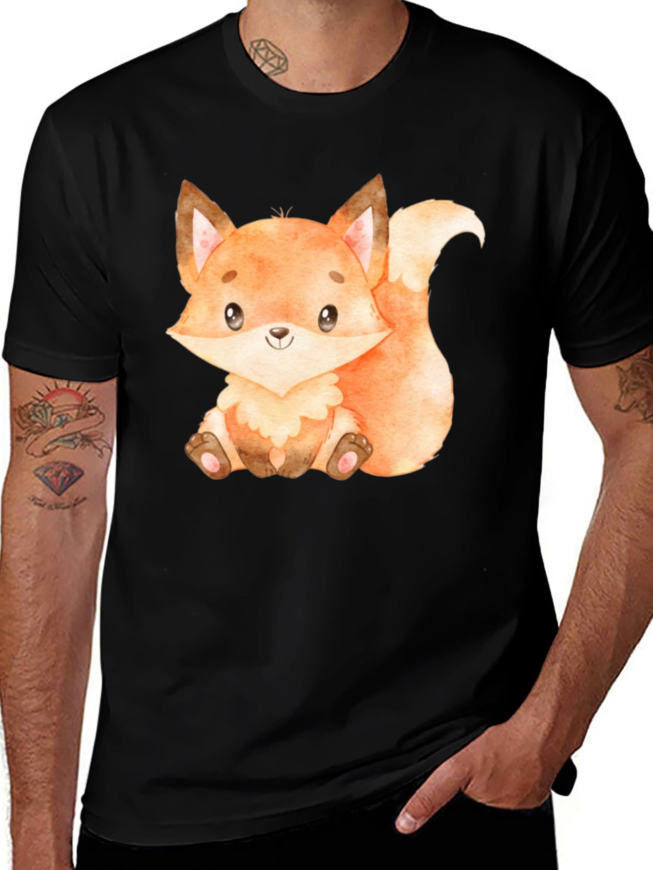 Variant 22 of Cute Fox Graphic Black T-Shirt