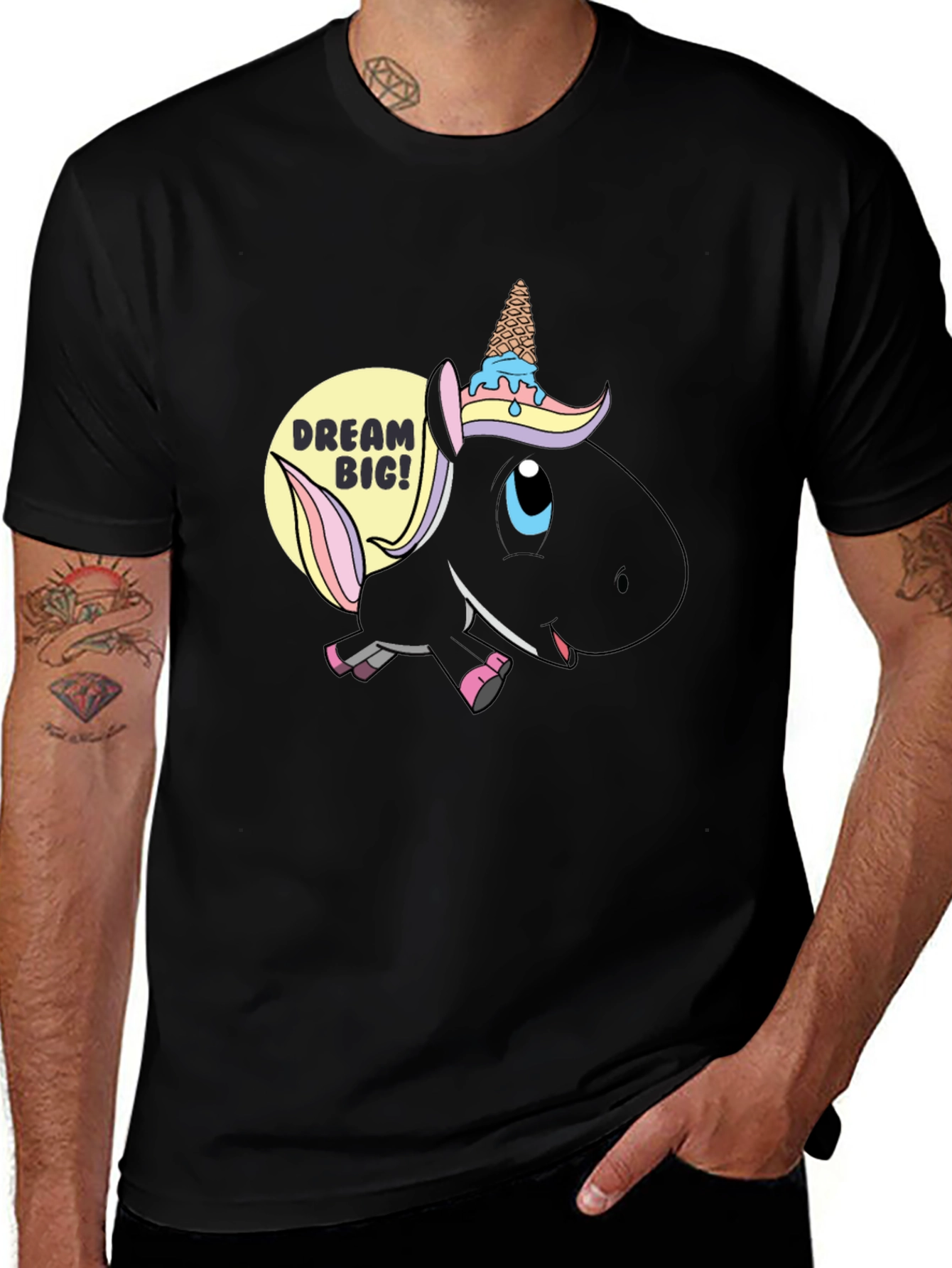 Variant 9 of Dream Big! Unicorn Graphic Black T-Shirt