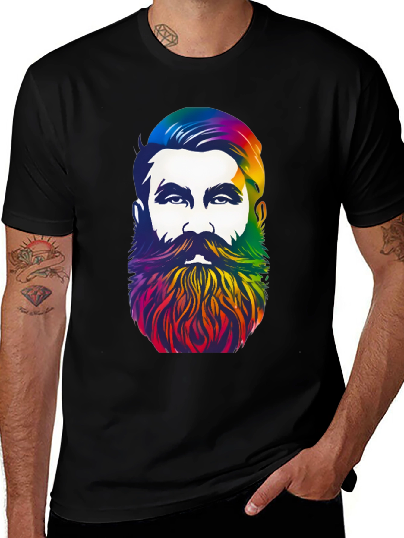 Rainbow Beard Graphic T-Shirt - Stylish Men's Tee
