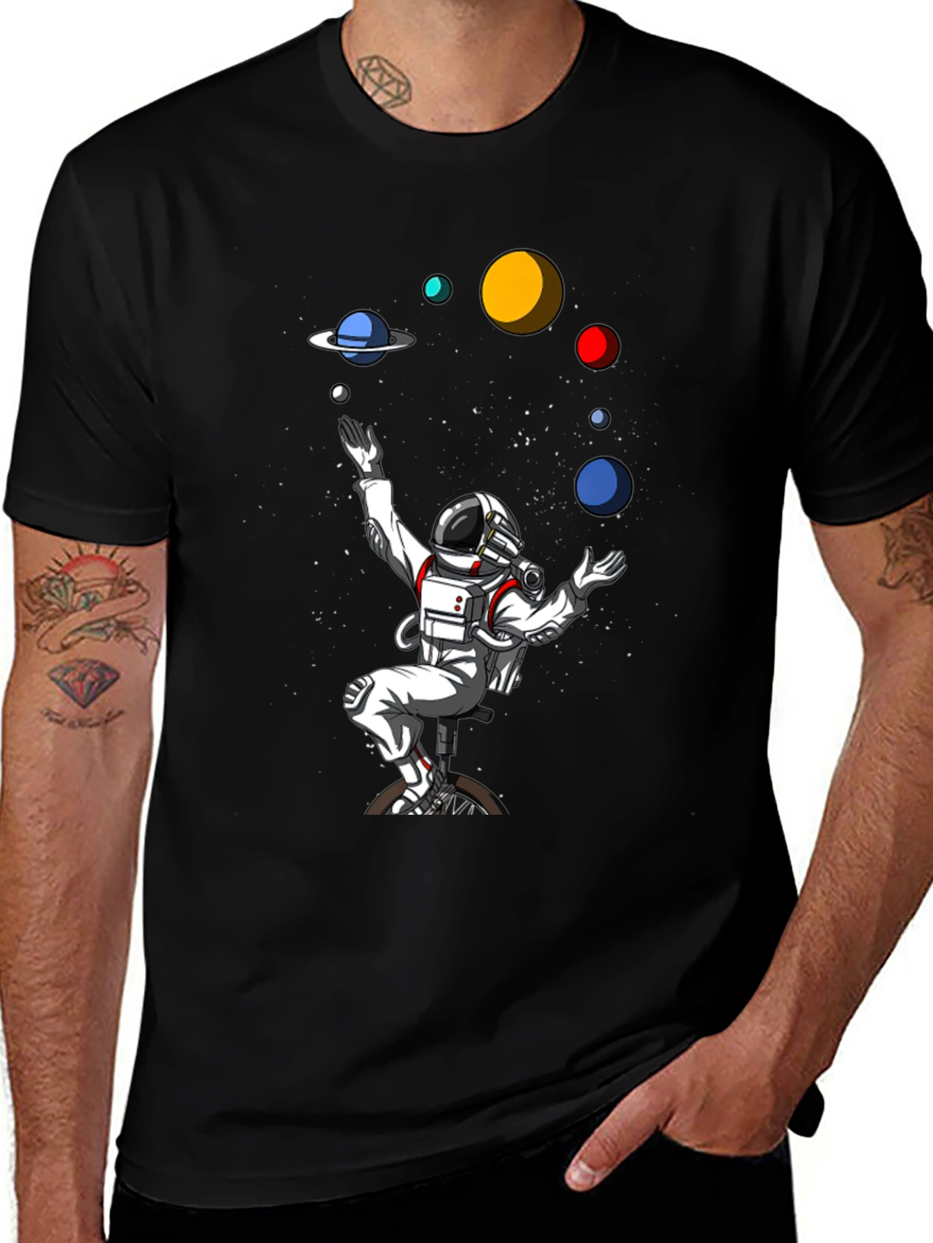 Variant 26 of Astronaut Juggling Planets Graphic Tee