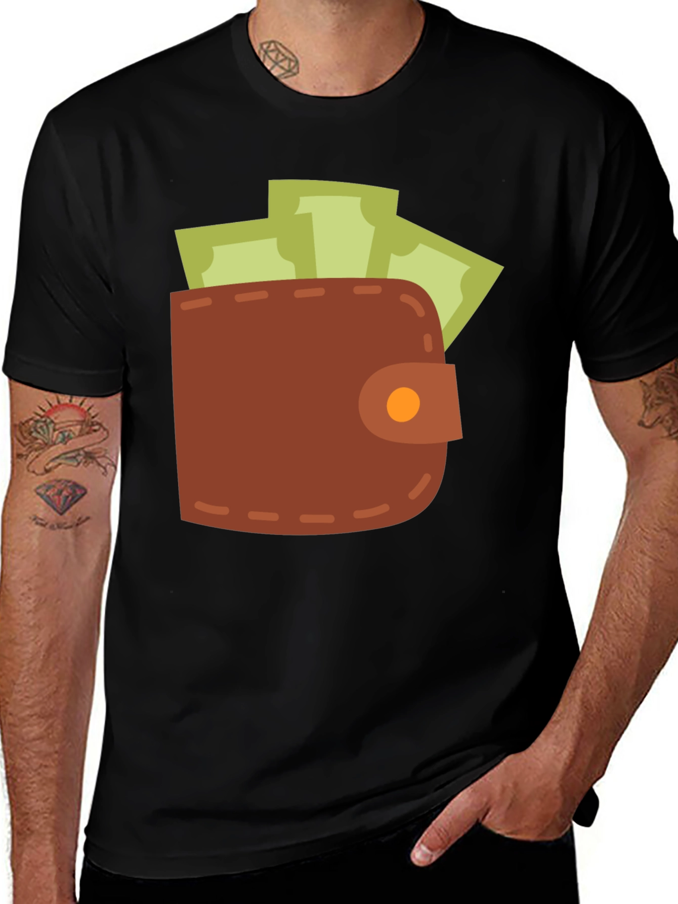 Black Wallet and Cash Graphic Black T-Shirt main image