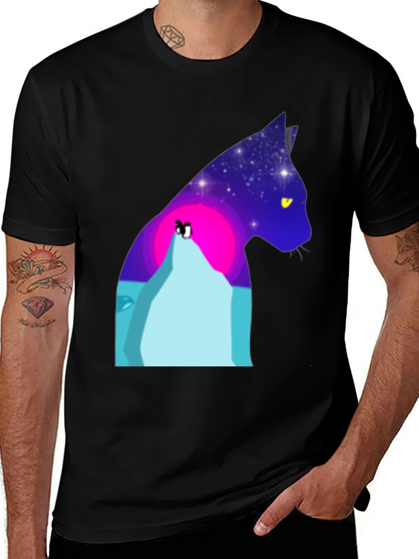 Variant 7 of Cat Silhouette Graphic T-Shirt - Black