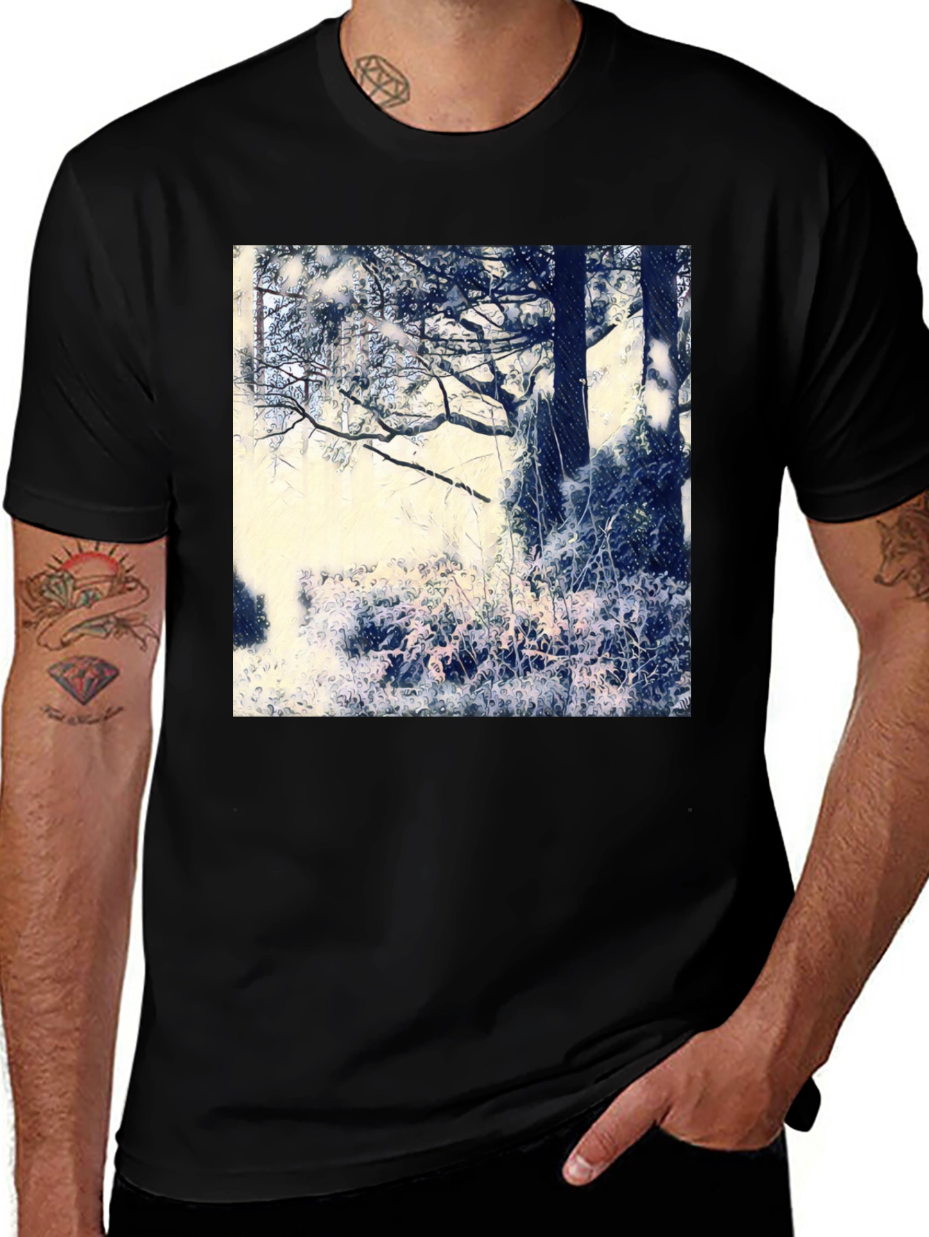 Black Artistic Nature Scene Black T-Shirt main image