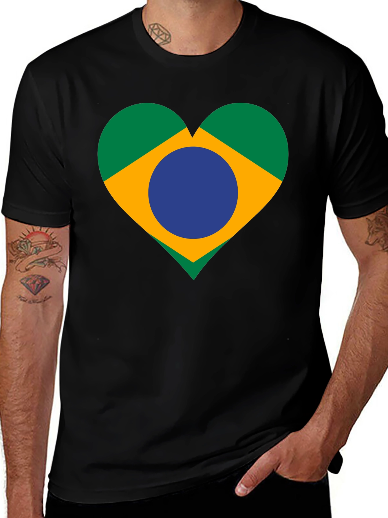 Variant 17 of Brazil Flag Heart Graphic Tee - Black Unisex T-Shirt