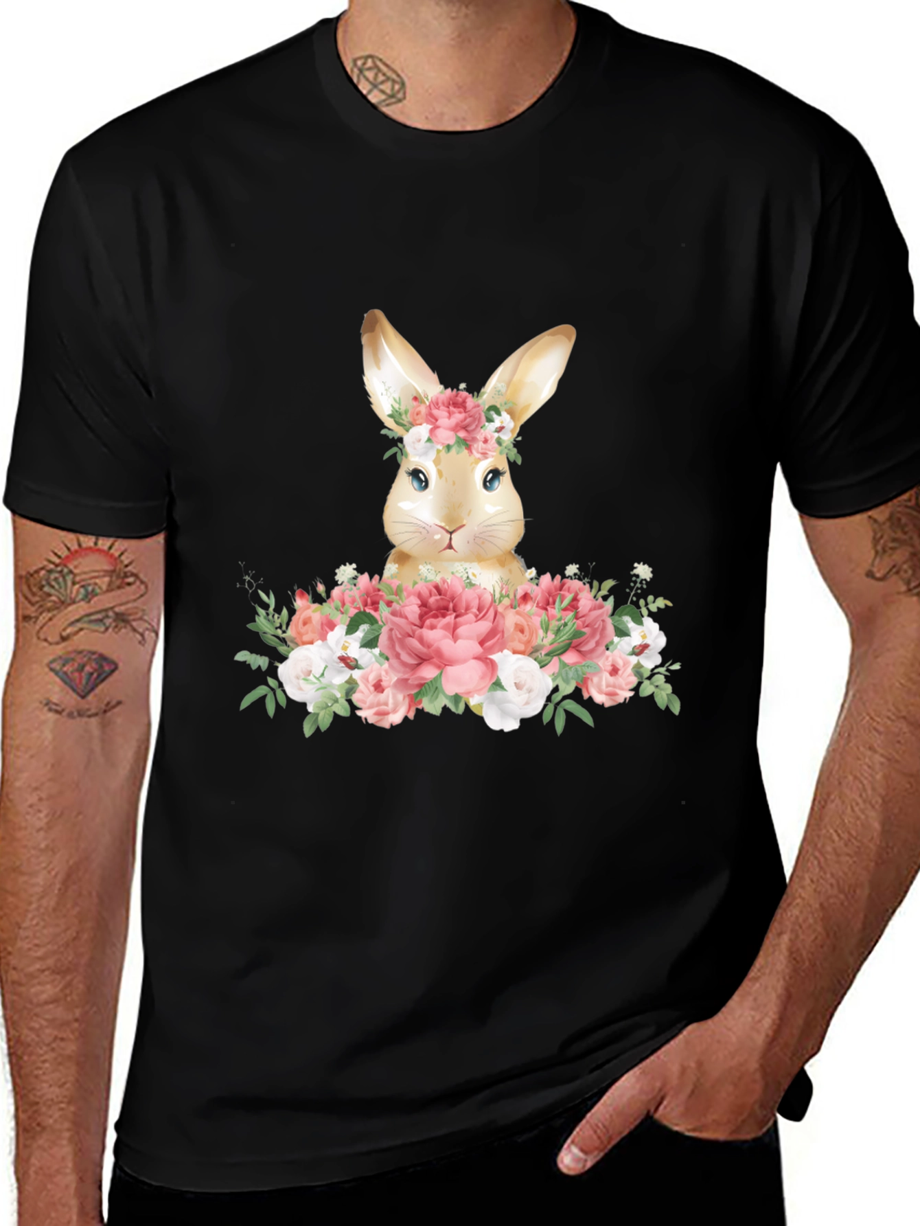 Variant 28 of Floral Bunny Graphic Tee - Easter Spring T-Shirt